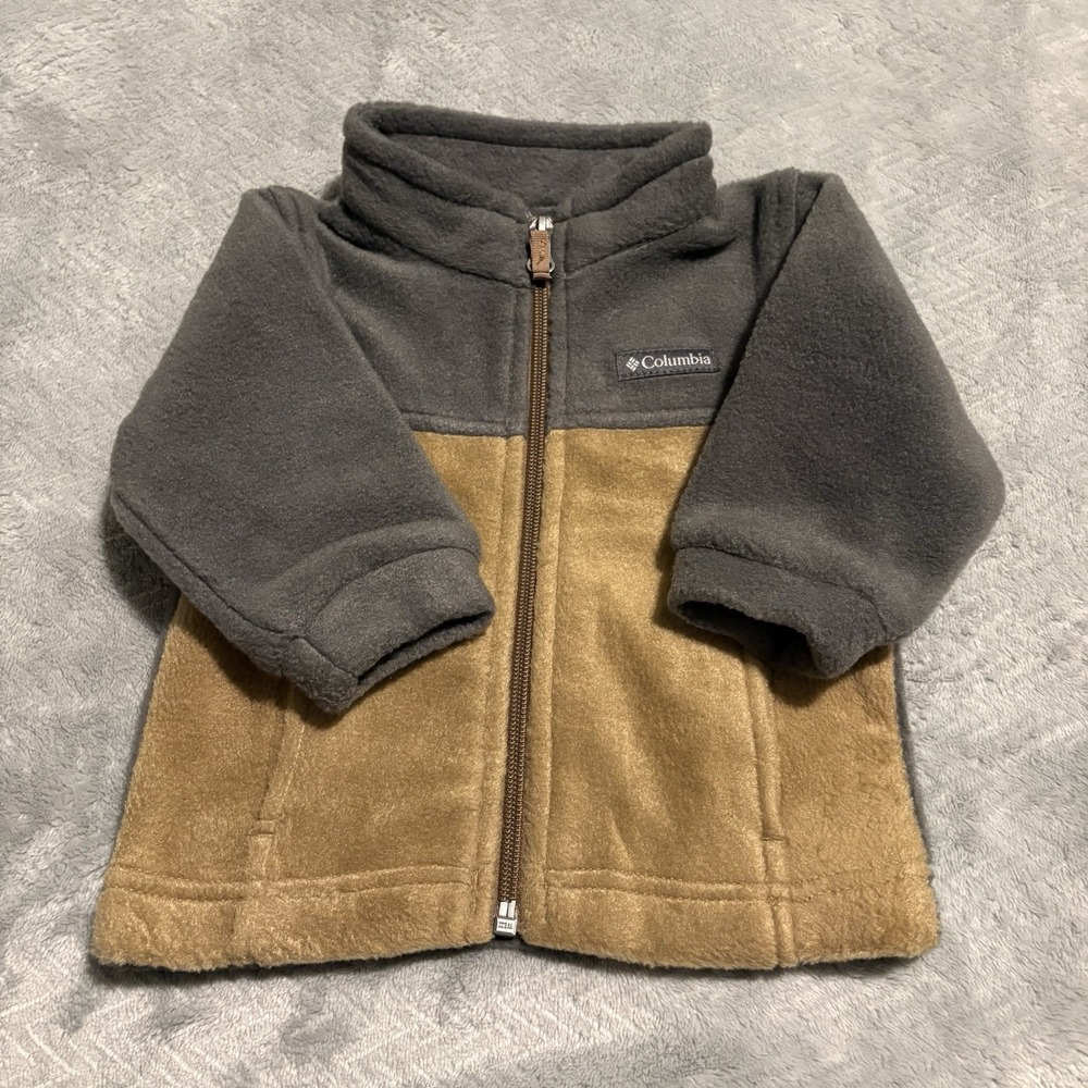 Columbia Fleece Jacket Baby 3-6 Months Gray and  Brown Toddler Warm Full Zip